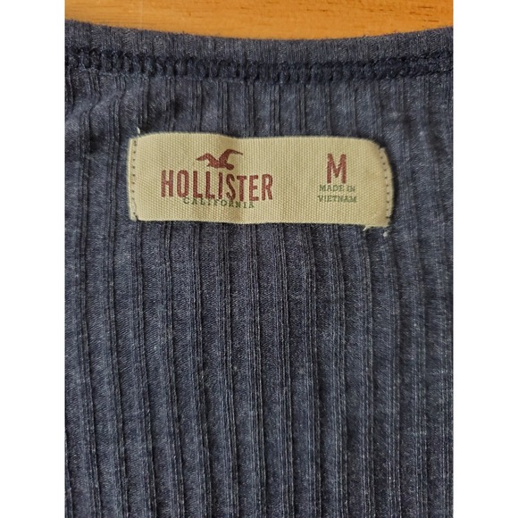Hollister Ribbed Henley Heathered Navy Blue 3/4 Sleeves Women's Medium Y2K - Picture 3 of 7